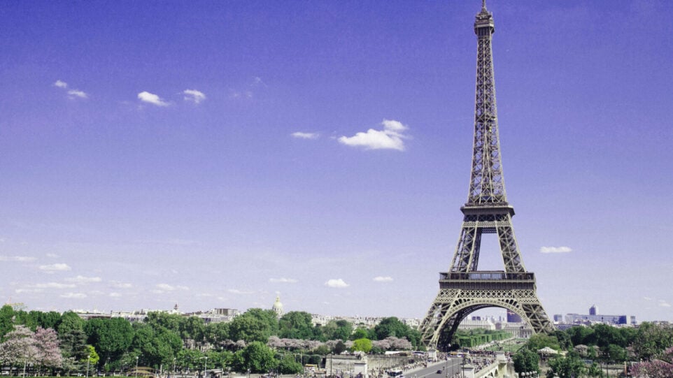 The Eiffel Tower on a crisp summer day