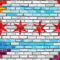 illustration of the chicago flag blended with an lgbtq+ pride flag superimposed on a brick wall